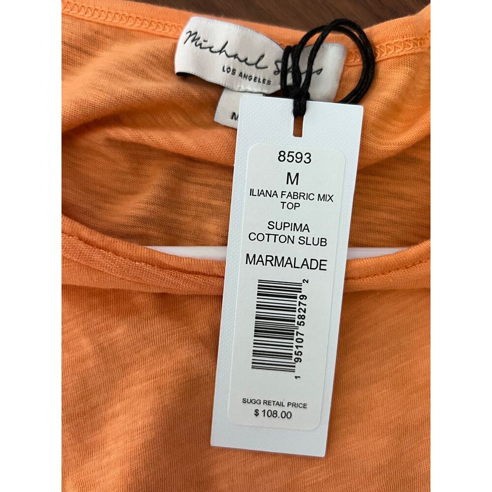 Michael Stars Iliana Fabric Mix Top Marmalade Orange Size M NWT - Picture 7 of 7